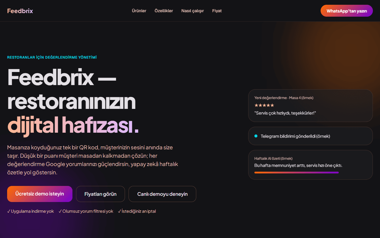 Feedbrix ana sayfası